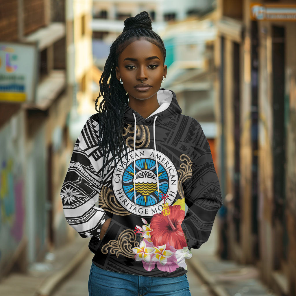 Caribbean American Heritage Month Hoodie Tribal Pattern Tropical Hibiscus Flower