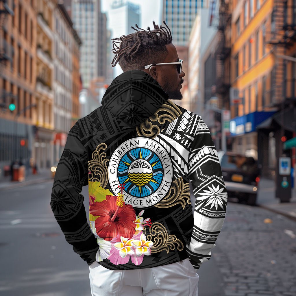 Caribbean American Heritage Month Hoodie Tribal Pattern Tropical Hibiscus Flower