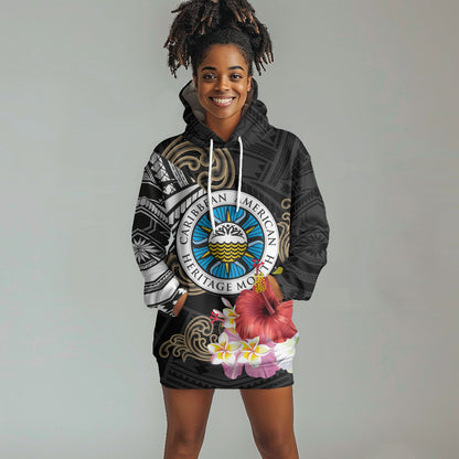 Caribbean American Heritage Month Hoodie Dress Tribal Pattern Tropical Hibiscus Flower