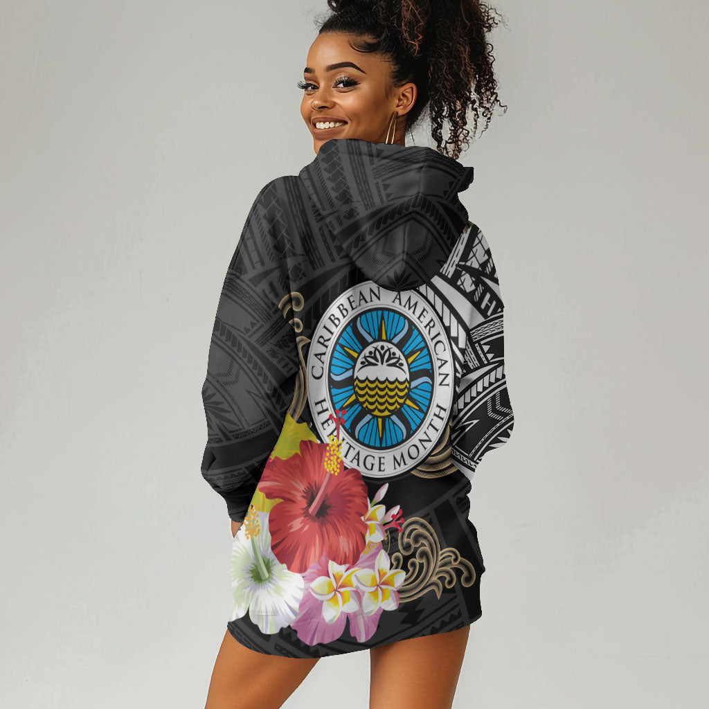 Caribbean American Heritage Month Hoodie Dress Tribal Pattern Tropical Hibiscus Flower