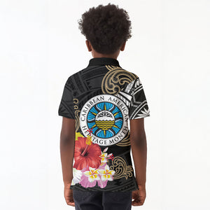 Caribbean American Heritage Month Kid Polo Shirt Tribal Pattern Tropical Hibiscus Flower
