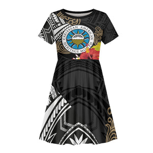 Caribbean American Heritage Month Kid Short Sleeve Dress Tribal Pattern Tropical Hibiscus Flower