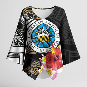 Caribbean American Heritage Month Kimono Sleeve Blouse Tribal Pattern Tropical Hibiscus Flower