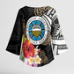 Caribbean American Heritage Month Kimono Sleeve Blouse Tribal Pattern Tropical Hibiscus Flower