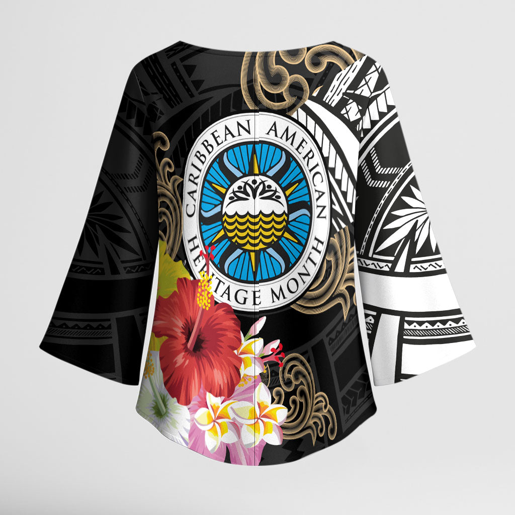 Caribbean American Heritage Month Kimono Sleeve Blouse Tribal Pattern Tropical Hibiscus Flower