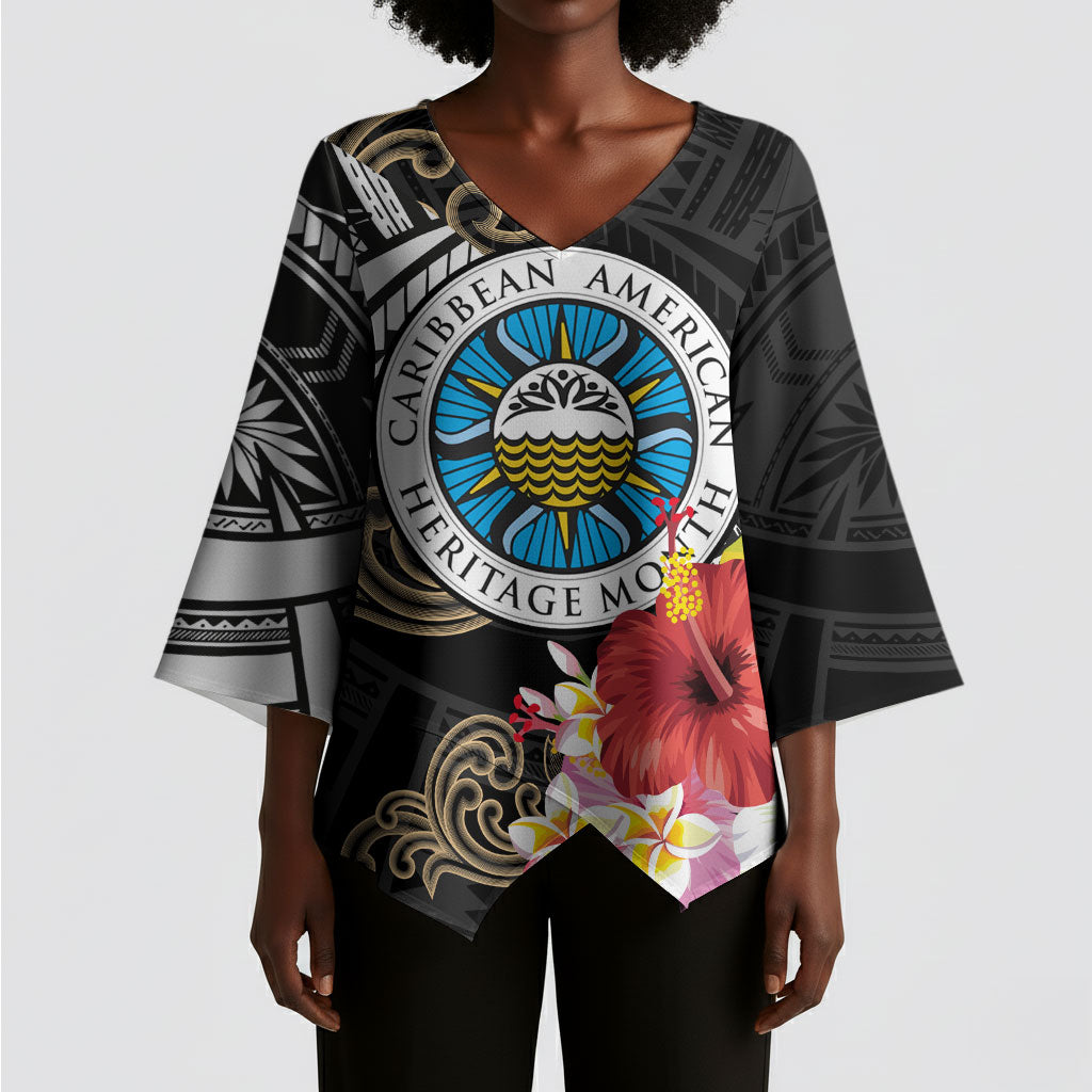 Caribbean American Heritage Month Kimono Sleeve Blouse Tribal Pattern Tropical Hibiscus Flower