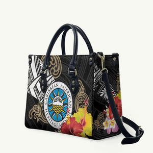 Caribbean American Heritage Month Leather Bag Tribal Pattern Tropical Hibiscus Flower