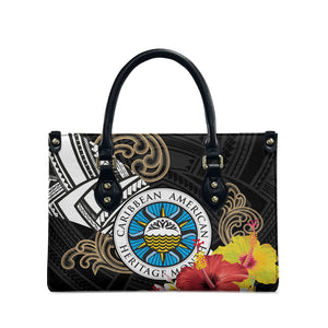 Caribbean American Heritage Month Leather Bag Tribal Pattern Tropical Hibiscus Flower