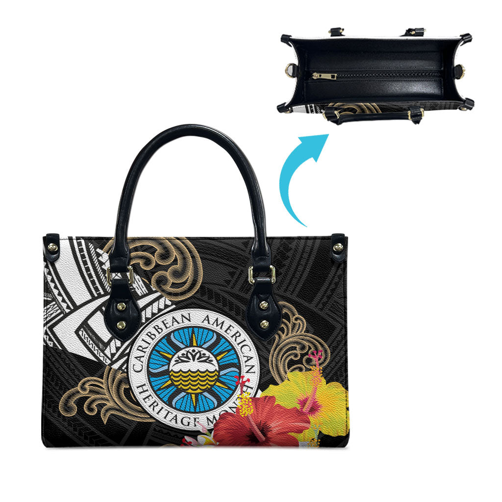 Caribbean American Heritage Month Leather Bag Tribal Pattern Tropical Hibiscus Flower