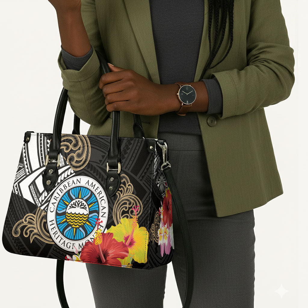 Caribbean American Heritage Month Leather Bag Tribal Pattern Tropical Hibiscus Flower