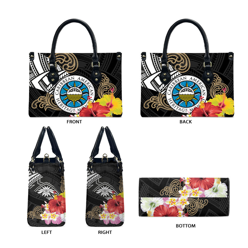 Caribbean American Heritage Month Leather Bag Tribal Pattern Tropical Hibiscus Flower