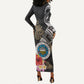 Caribbean American Heritage Month Long Sleeve Bodycon Dress Tribal Pattern Tropical Hibiscus Flower