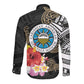 Caribbean American Heritage Month Long Sleeve Button Shirt Tribal Pattern Tropical Hibiscus Flower