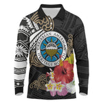 Caribbean American Heritage Month Long Sleeve Polo Shirt Tribal Pattern Tropical Hibiscus Flower