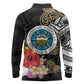 Caribbean American Heritage Month Long Sleeve Polo Shirt Tribal Pattern Tropical Hibiscus Flower