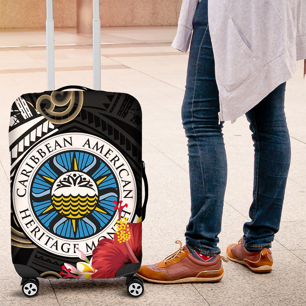 Caribbean American Heritage Month Luggage Cover Tribal Pattern Tropical Hibiscus Flower