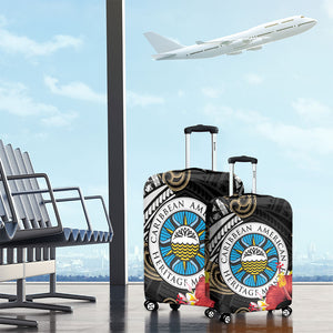Caribbean American Heritage Month Luggage Cover Tribal Pattern Tropical Hibiscus Flower