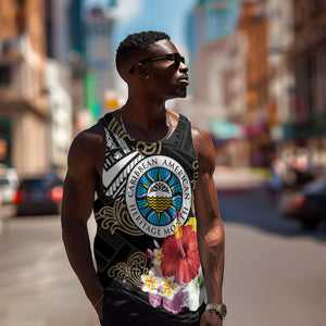 Caribbean American Heritage Month Men Tank Top Tribal Pattern Tropical Hibiscus Flower