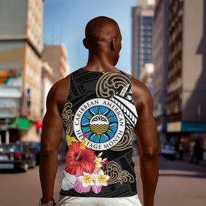 Caribbean American Heritage Month Men Tank Top Tribal Pattern Tropical Hibiscus Flower