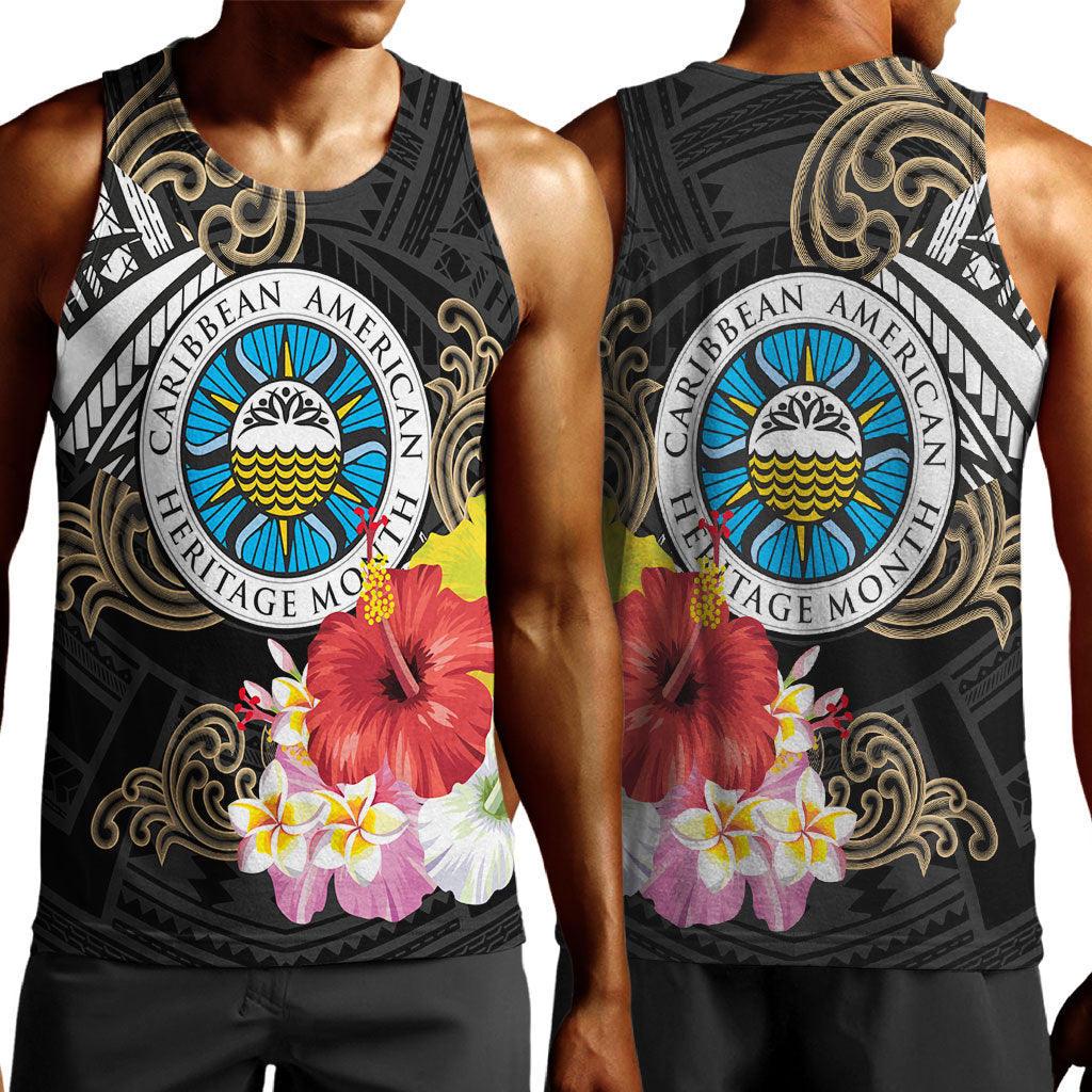 Caribbean American Heritage Month Men Tank Top Tribal Pattern Tropical Hibiscus Flower