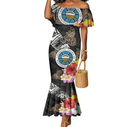 Caribbean American Heritage Month Mermaid Dress Tribal Pattern Tropical Hibiscus Flower
