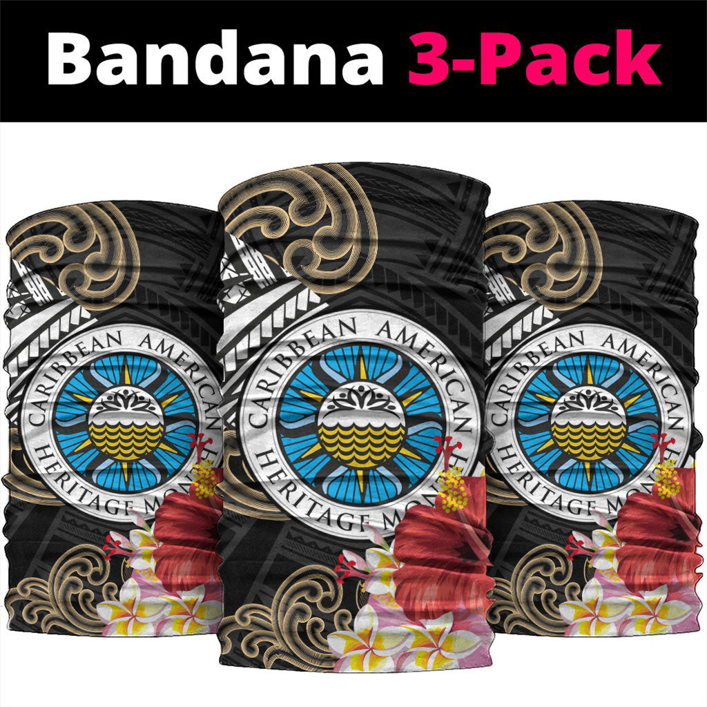 Caribbean American Heritage Month Neck Gaiter Tribal Pattern Tropical Hibiscus Flower
