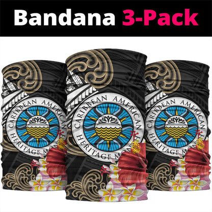Caribbean American Heritage Month Neck Gaiter Tribal Pattern Tropical Hibiscus Flower