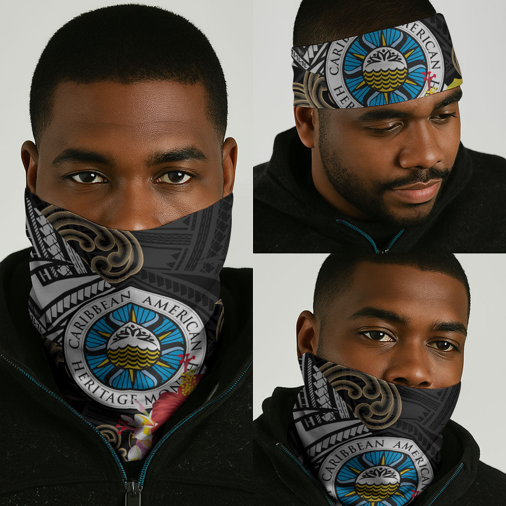 Caribbean American Heritage Month Neck Gaiter Tribal Pattern Tropical Hibiscus Flower