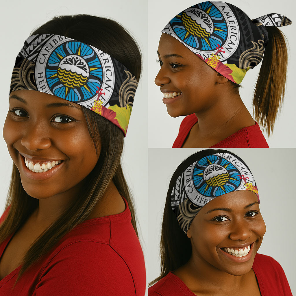 Caribbean American Heritage Month Neck Gaiter Tribal Pattern Tropical Hibiscus Flower