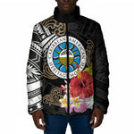 Caribbean American Heritage Month Padded Jacket Tribal Pattern Tropical Hibiscus Flower