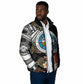 Caribbean American Heritage Month Padded Jacket Tribal Pattern Tropical Hibiscus Flower