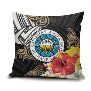 Caribbean American Heritage Month Pillow Cover Tribal Pattern Tropical Hibiscus Flower