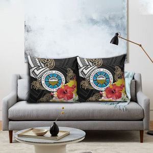 Caribbean American Heritage Month Pillow Cover Tribal Pattern Tropical Hibiscus Flower