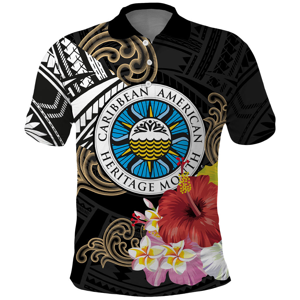 Caribbean American Heritage Month Polo Shirt Tribal Pattern Tropical Hibiscus Flower