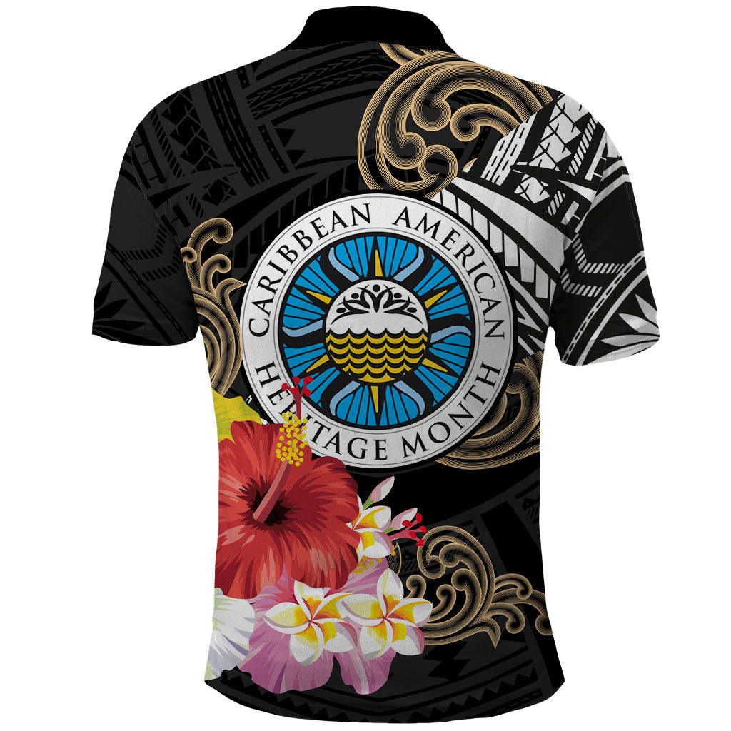 Caribbean American Heritage Month Polo Shirt Tribal Pattern Tropical Hibiscus Flower