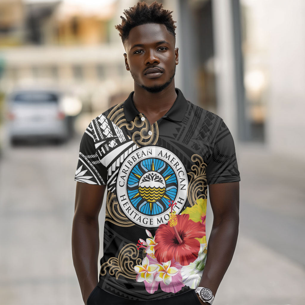 Caribbean American Heritage Month Polo Shirt Tribal Pattern Tropical Hibiscus Flower
