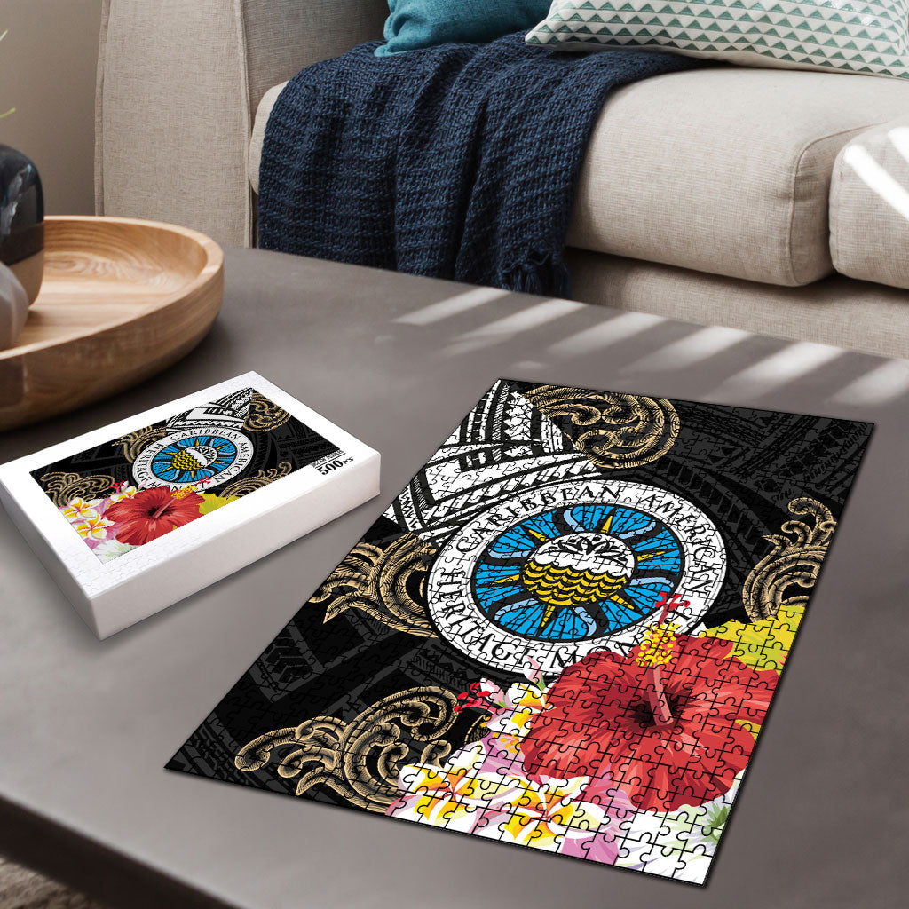Caribbean American Heritage Month Puzzle Tribal Pattern Tropical Hibiscus Flower