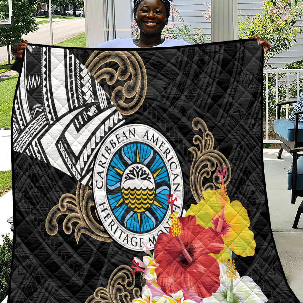 Caribbean American Heritage Month Quilt Tribal Pattern Tropical Hibiscus Flower