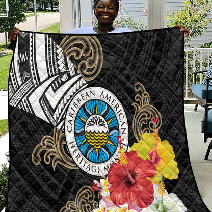 Caribbean American Heritage Month Quilt Tribal Pattern Tropical Hibiscus Flower