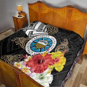 Caribbean American Heritage Month Quilt Tribal Pattern Tropical Hibiscus Flower