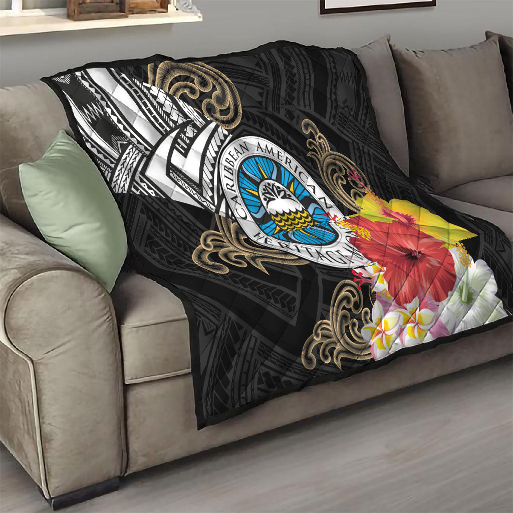 Caribbean American Heritage Month Quilt Tribal Pattern Tropical Hibiscus Flower