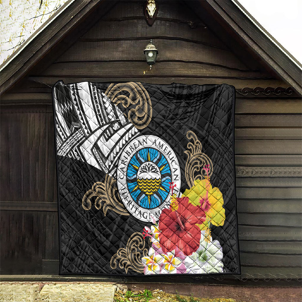 Caribbean American Heritage Month Quilt Tribal Pattern Tropical Hibiscus Flower
