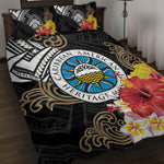 Caribbean American Heritage Month Quilt Bed Set Tribal Pattern Tropical Hibiscus Flower