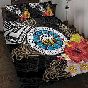Caribbean American Heritage Month Quilt Bed Set Tribal Pattern Tropical Hibiscus Flower