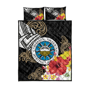 Caribbean American Heritage Month Quilt Bed Set Tribal Pattern Tropical Hibiscus Flower