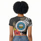 Caribbean American Heritage Month Raglan Cropped T shirt Tribal Pattern Tropical Hibiscus Flower