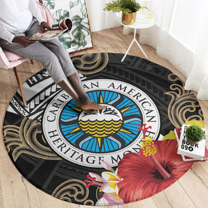 Caribbean American Heritage Month Round Carpet Tribal Pattern Tropical Hibiscus Flower