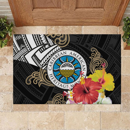 Caribbean American Heritage Month Rubber Doormat Tribal Pattern Tropical Hibiscus Flower