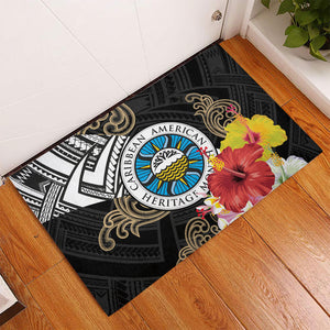 Caribbean American Heritage Month Rubber Doormat Tribal Pattern Tropical Hibiscus Flower