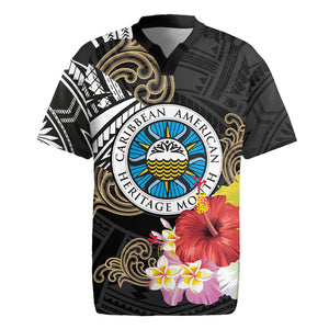 Caribbean American Heritage Month Rugby Jersey Tribal Pattern Tropical Hibiscus Flower